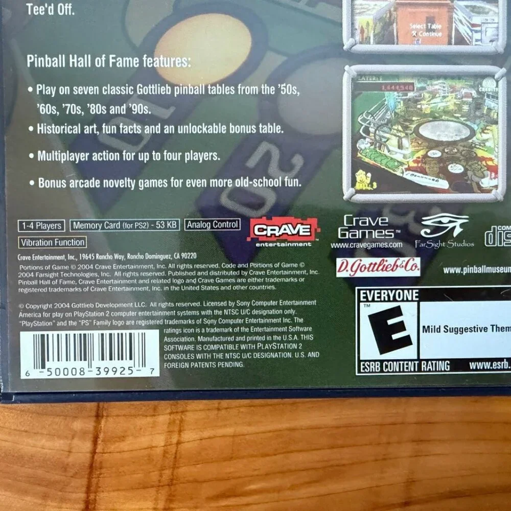 Play Station 2 Pinball Hall of Fame: The Gottlieb Collection Video Game